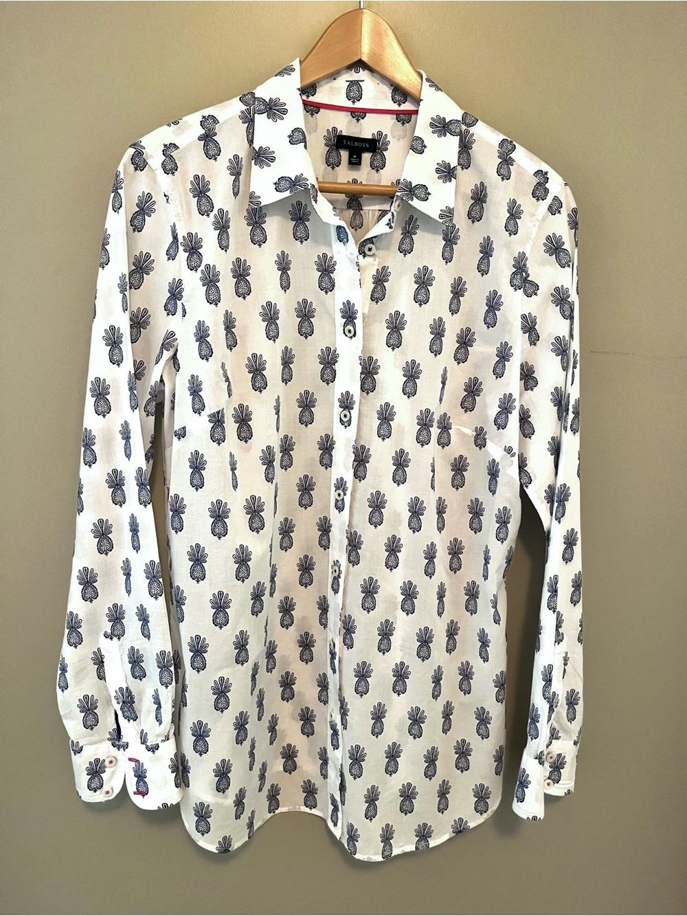 Talbots Pineapple Print Button Down Shirt M
